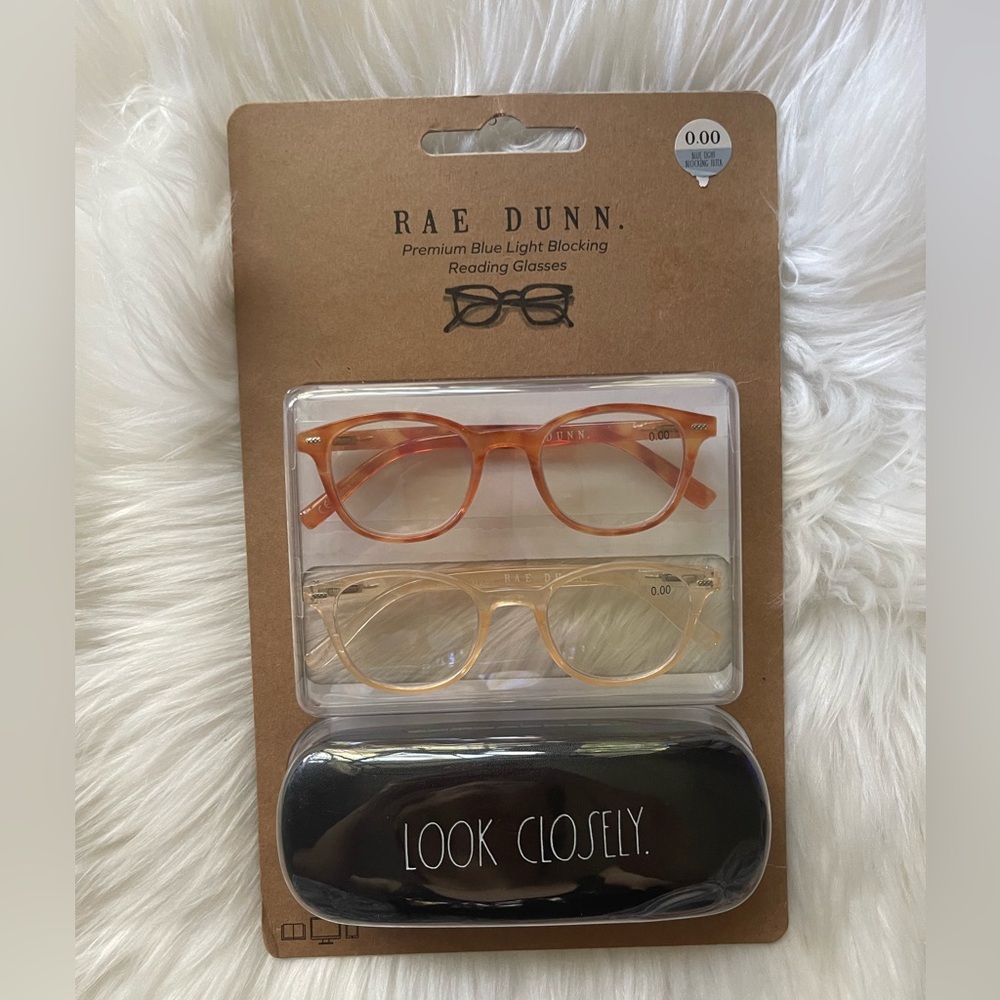 RAE DUNN (2) Premium Blue Light Blocking Filter Reading Glasses 00 + Case